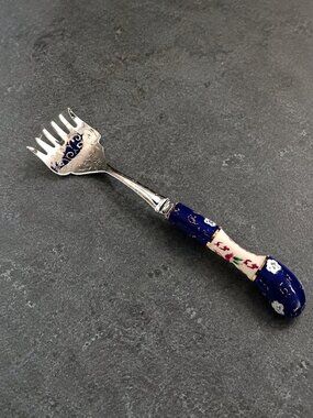 Prill Sheffield England Porcelain Handle Stainless Steel Serving Fork 8"